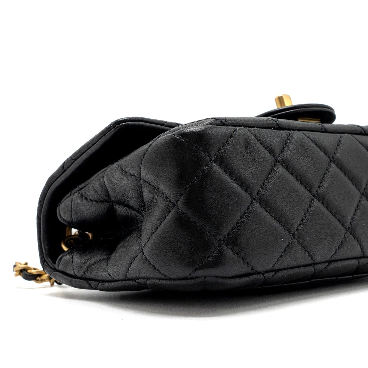 CHANEL PEARL CRUSH MINI RECTANGULAR LAMBSKIN BLACK BRUSHED  (MICROCHIP)