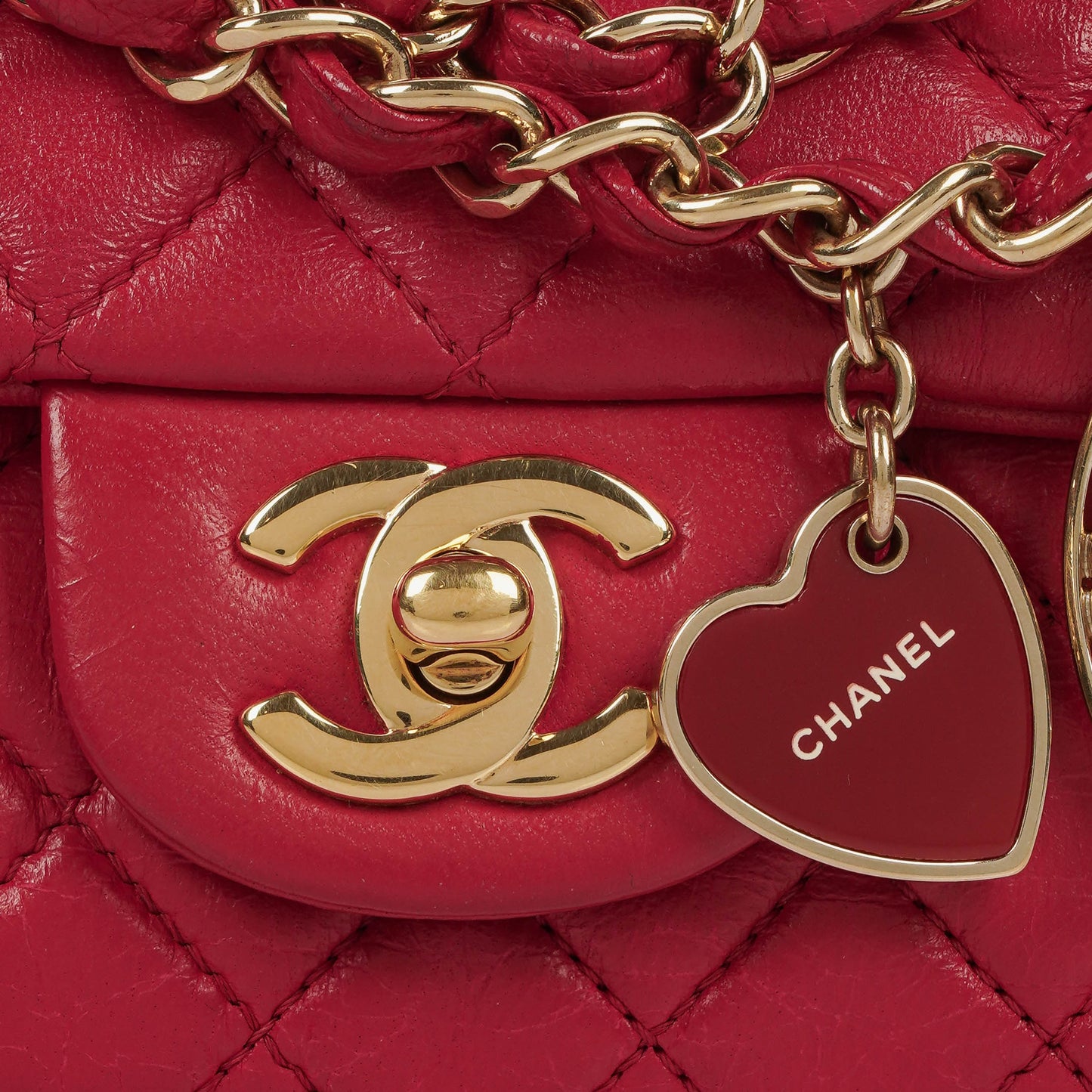Chanel Valentine Charm Red Quilted Lambskin Flap Bag