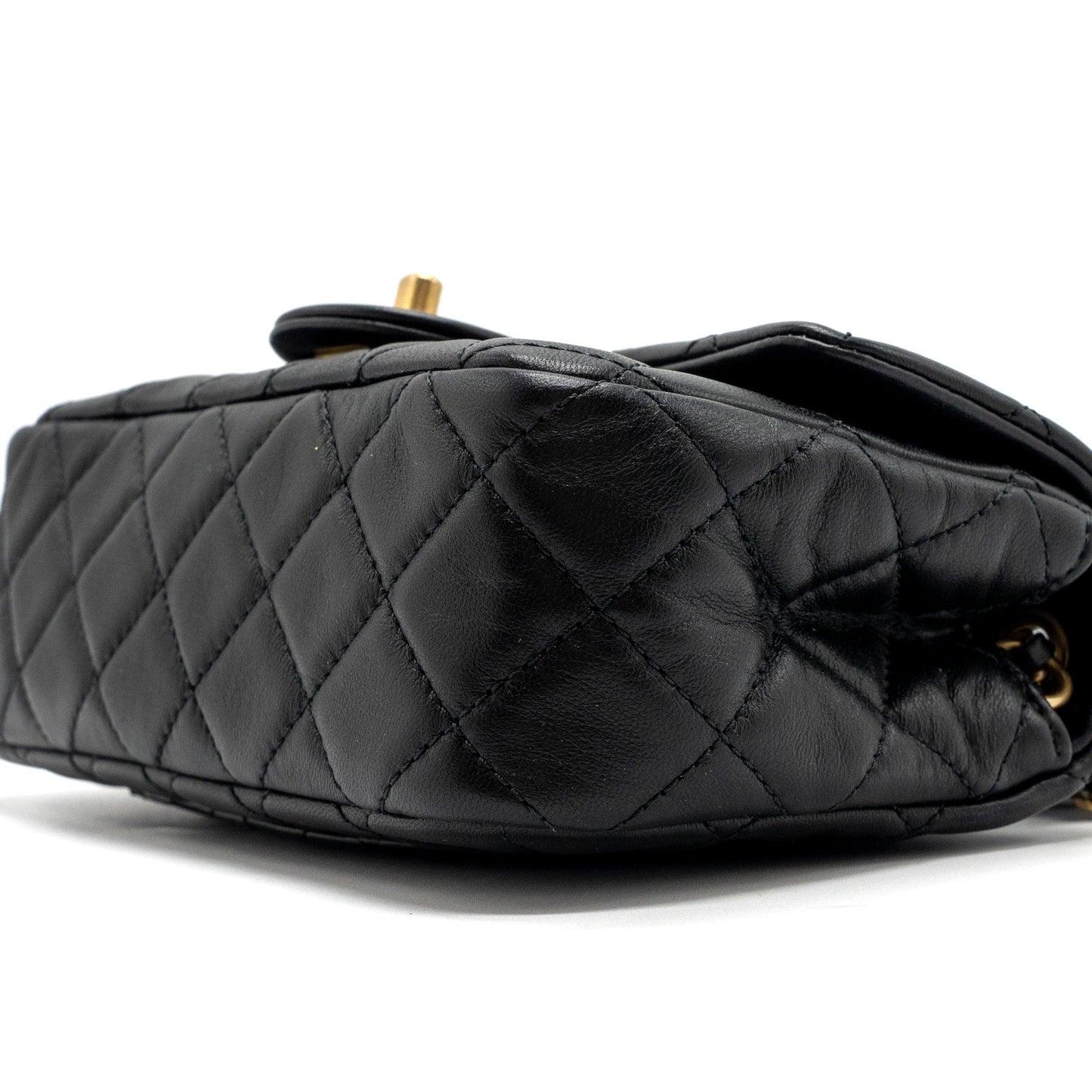 CHANEL PEARL CRUSH MINI RECTANGULAR LAMBSKIN BLACK BRUSHED  (MICROCHIP)