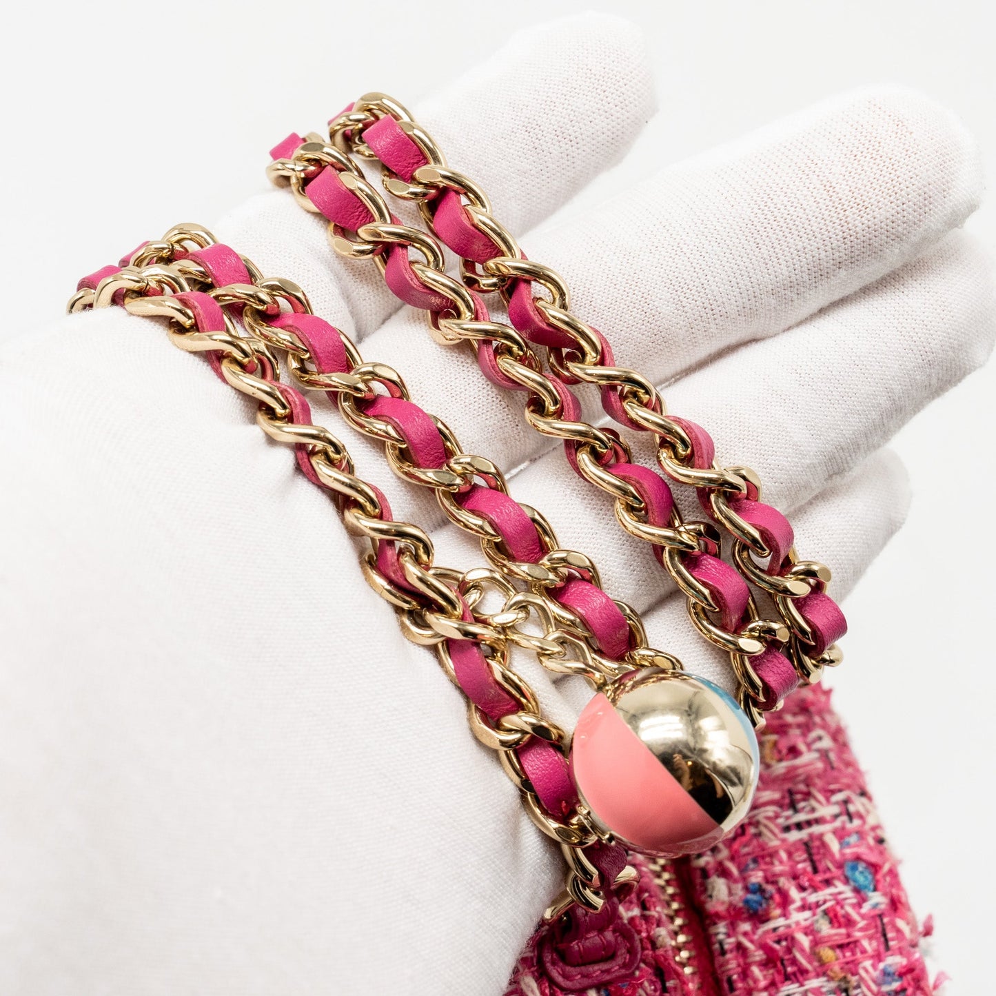 Chanel Round Clutch With Chain Tweed Pink/Multicolour L