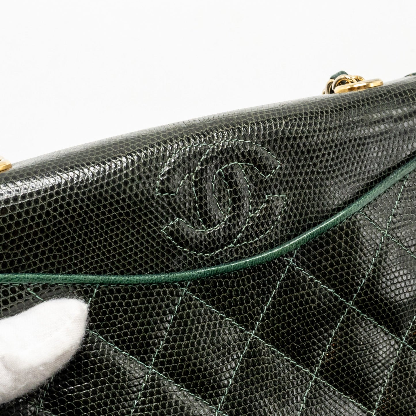 Chanel  Envelop Flap Bag With Chain Lizard Dark Green