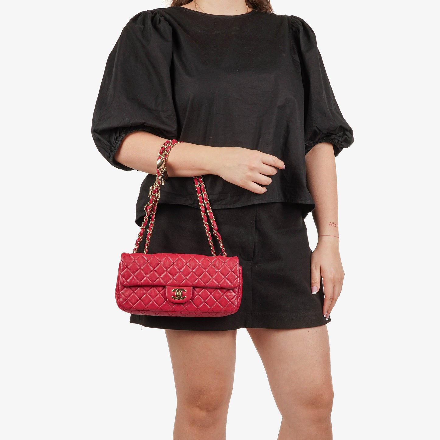 Chanel Valentine Charm Red Quilted Lambskin Flap Bag