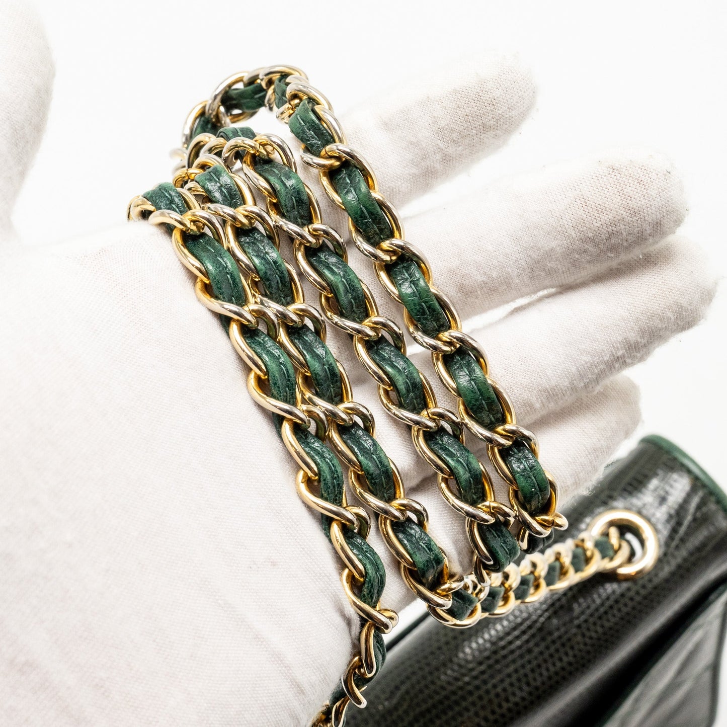 Chanel  Envelop Flap Bag With Chain Lizard Dark Green