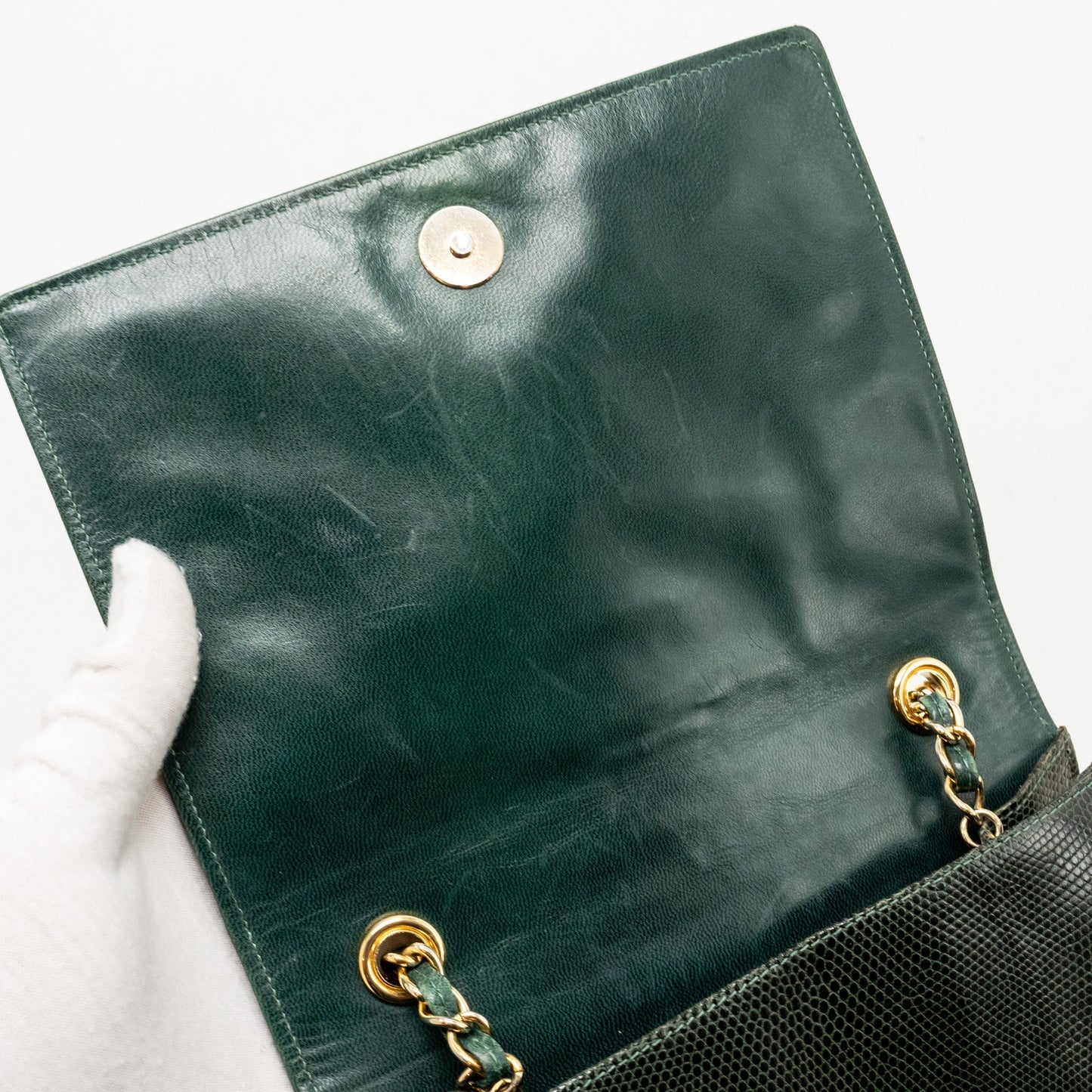 Chanel  Envelop Flap Bag With Chain Lizard Dark Green