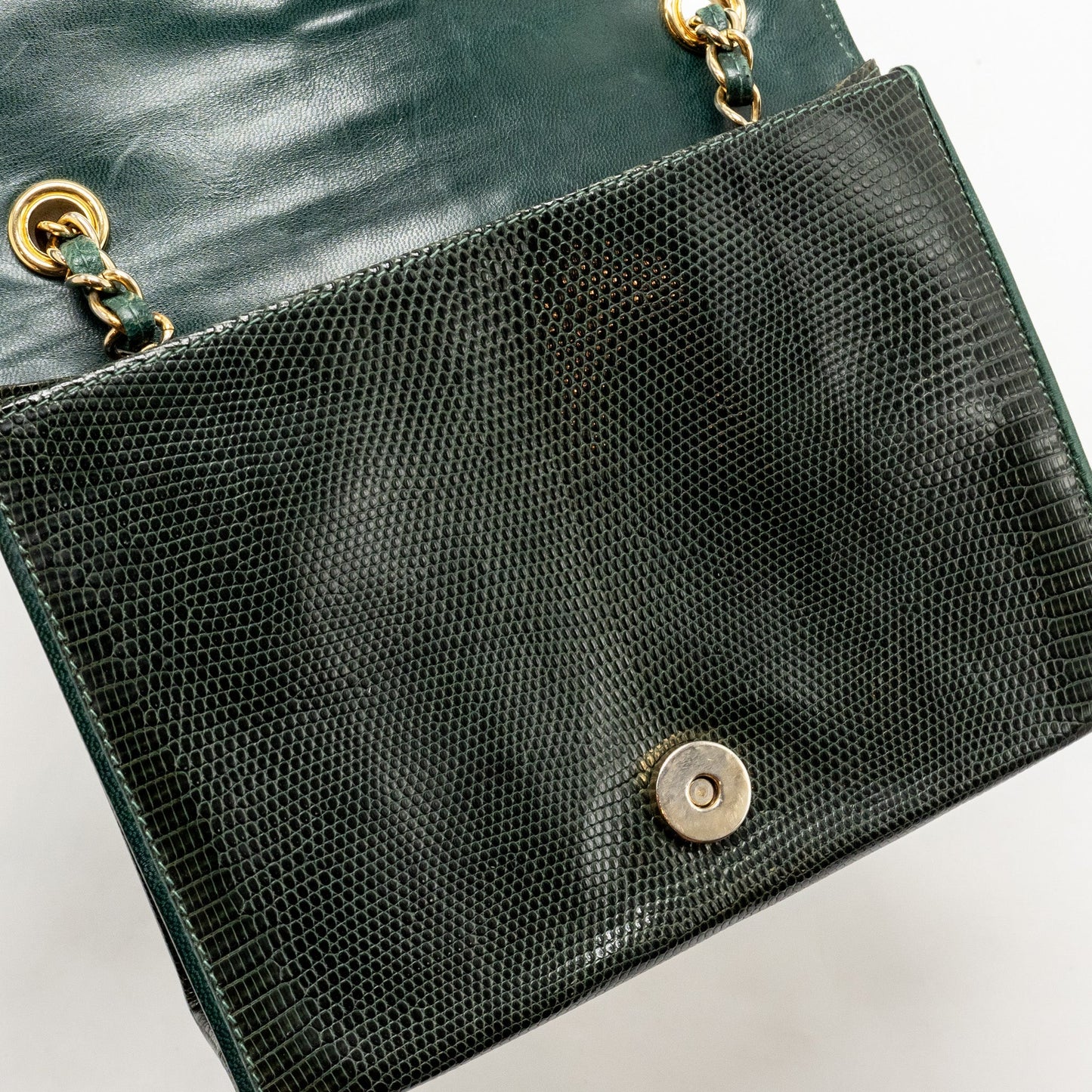 Chanel  Envelop Flap Bag With Chain Lizard Dark Green