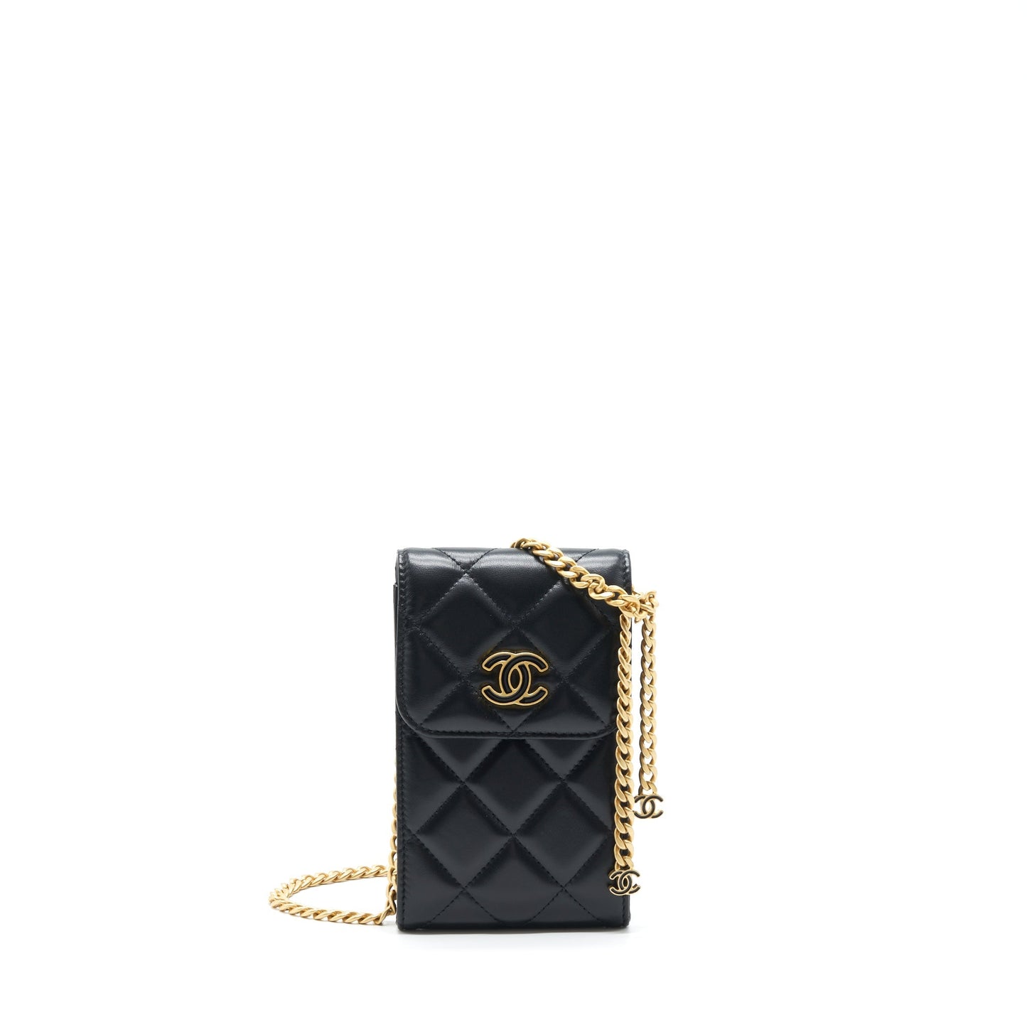 Chanel 22P Vertical Mini Flap Bag Lambskin Black With Enamel Buckle Brushed
