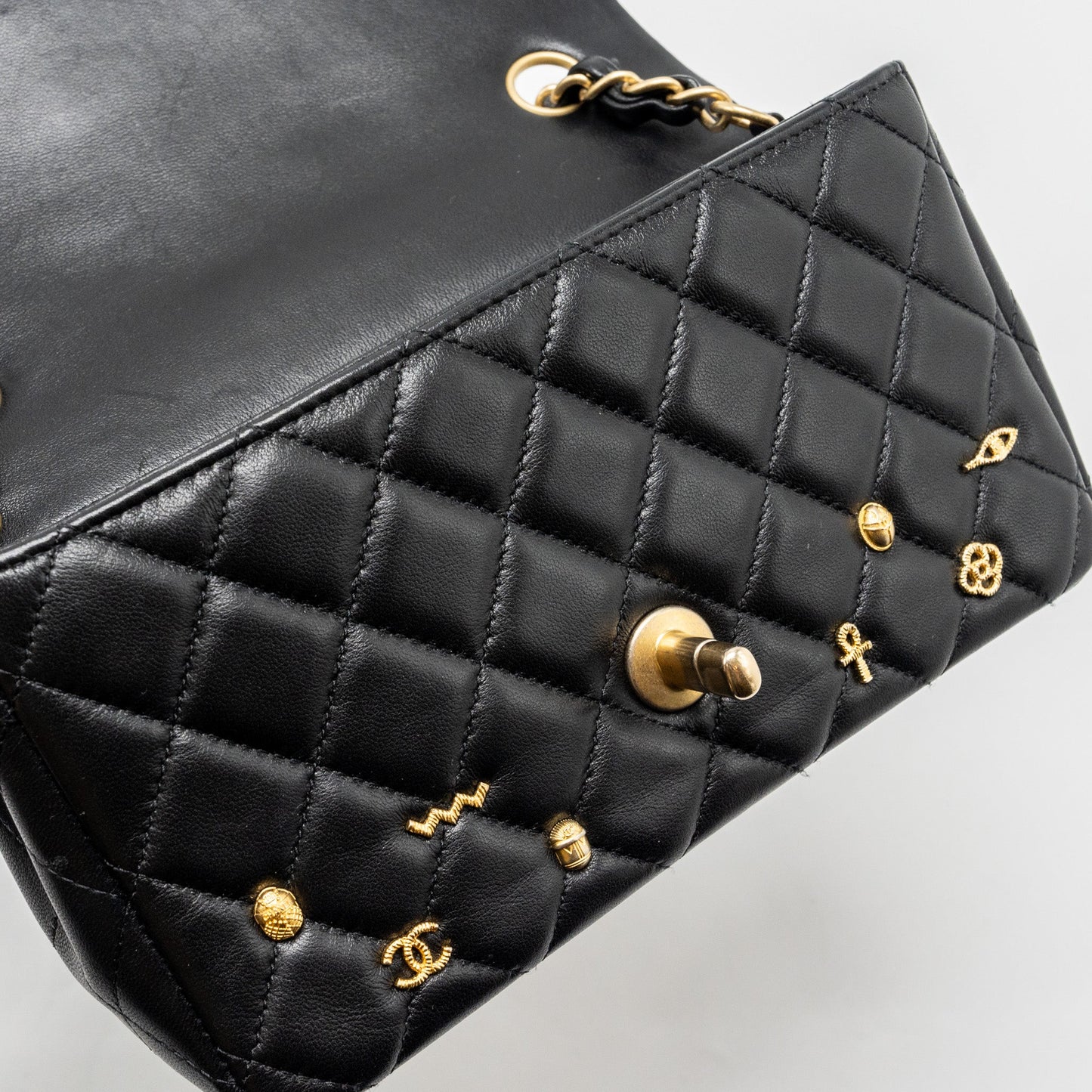 Chanel Egyptian Amulet Mini Rectangular Flap Bag Lambskin Black