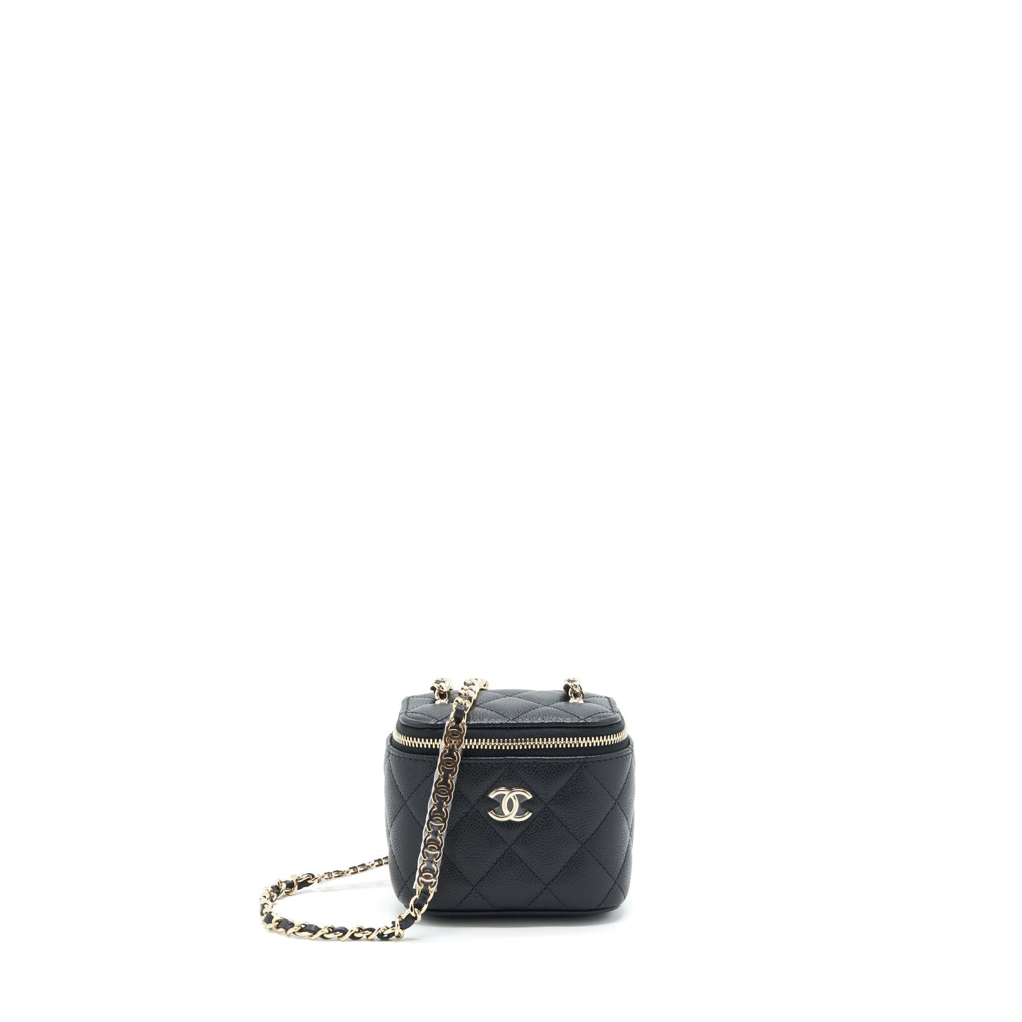 Chanel 22S Detailed Logo Mini Vanity With Chain Caviar Black L