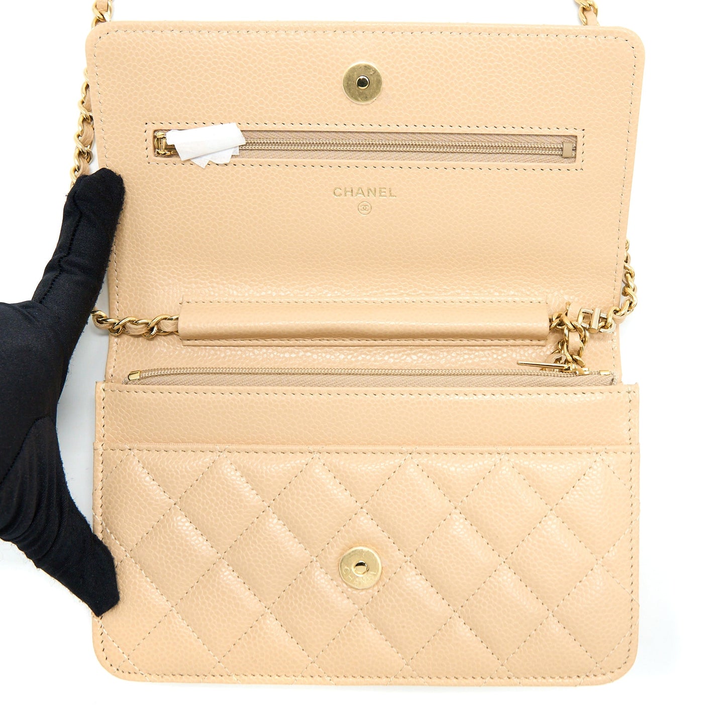Chanel Classic Wallet On Chain Caviar Beige  (Microchip)