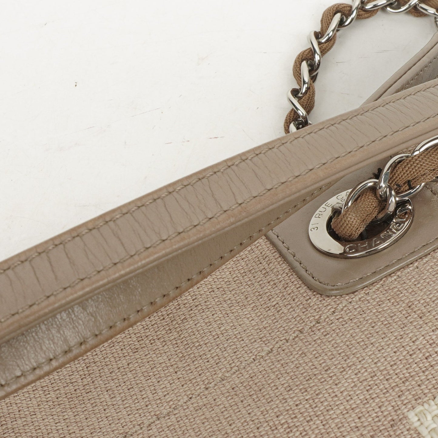 Chanel Beige Canvas North/South Deauville Shopping Tote Bag