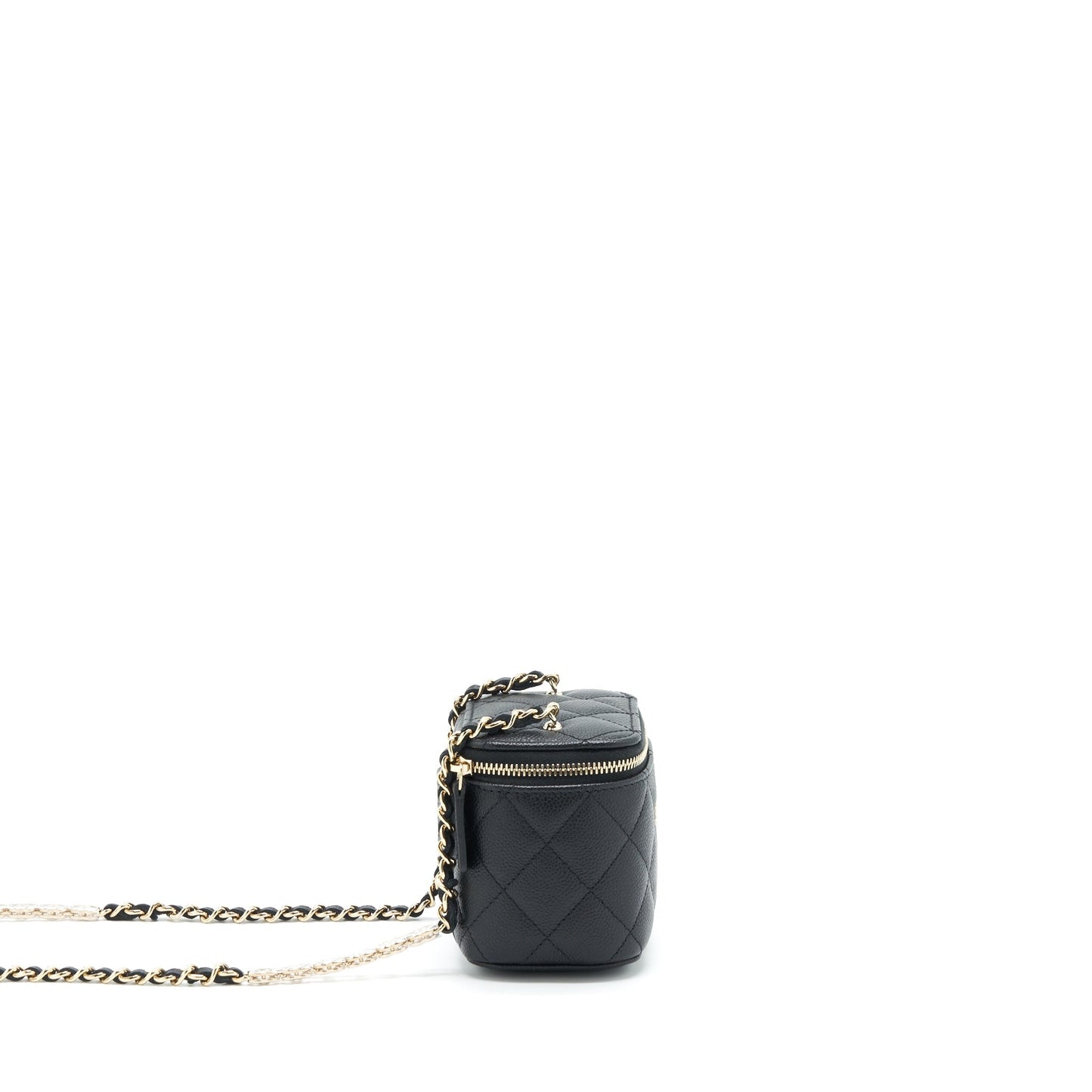 Chanel 22S Detailed Logo Mini Vanity With Chain Caviar Black L