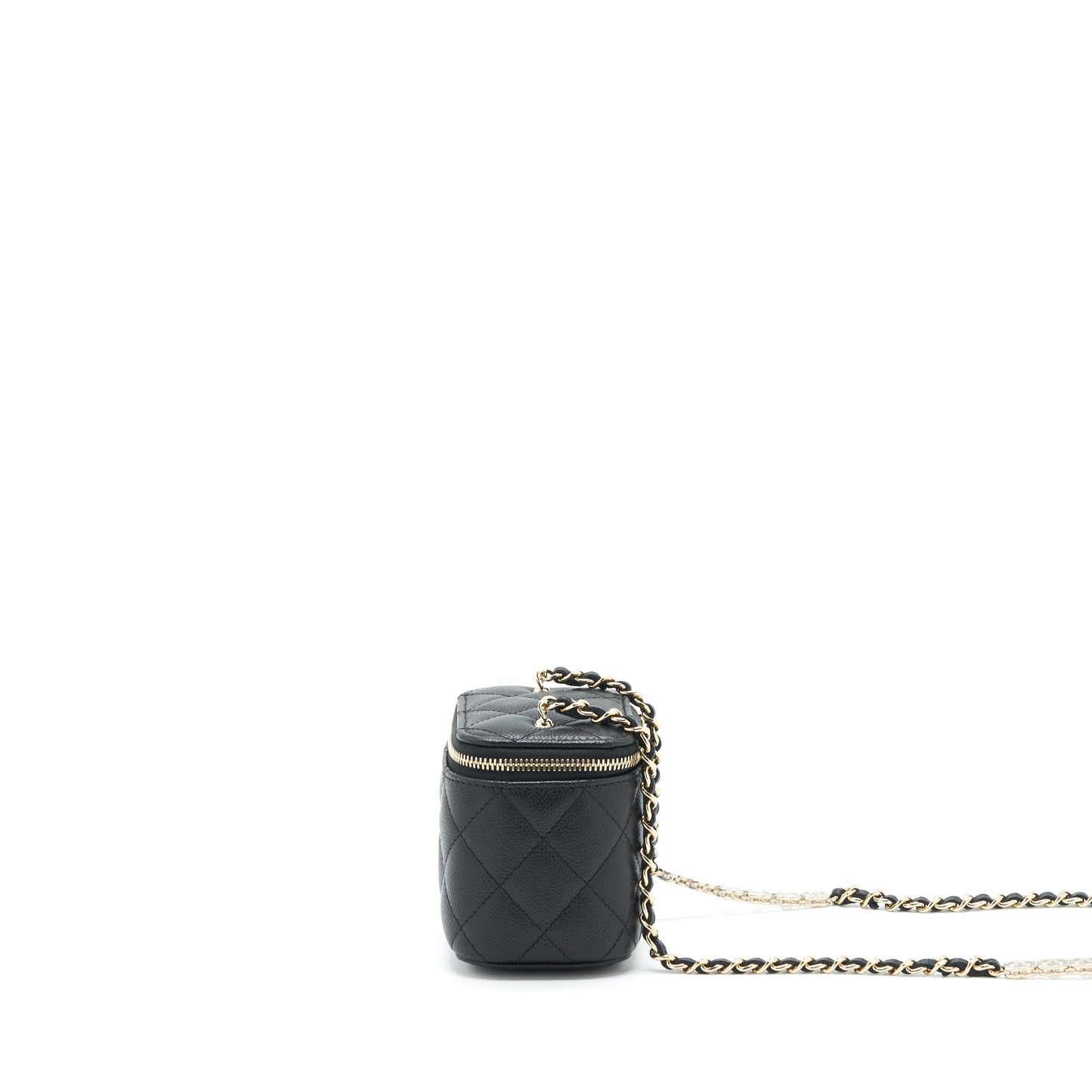Chanel 22S Detailed Logo Mini Vanity With Chain Caviar Black L
