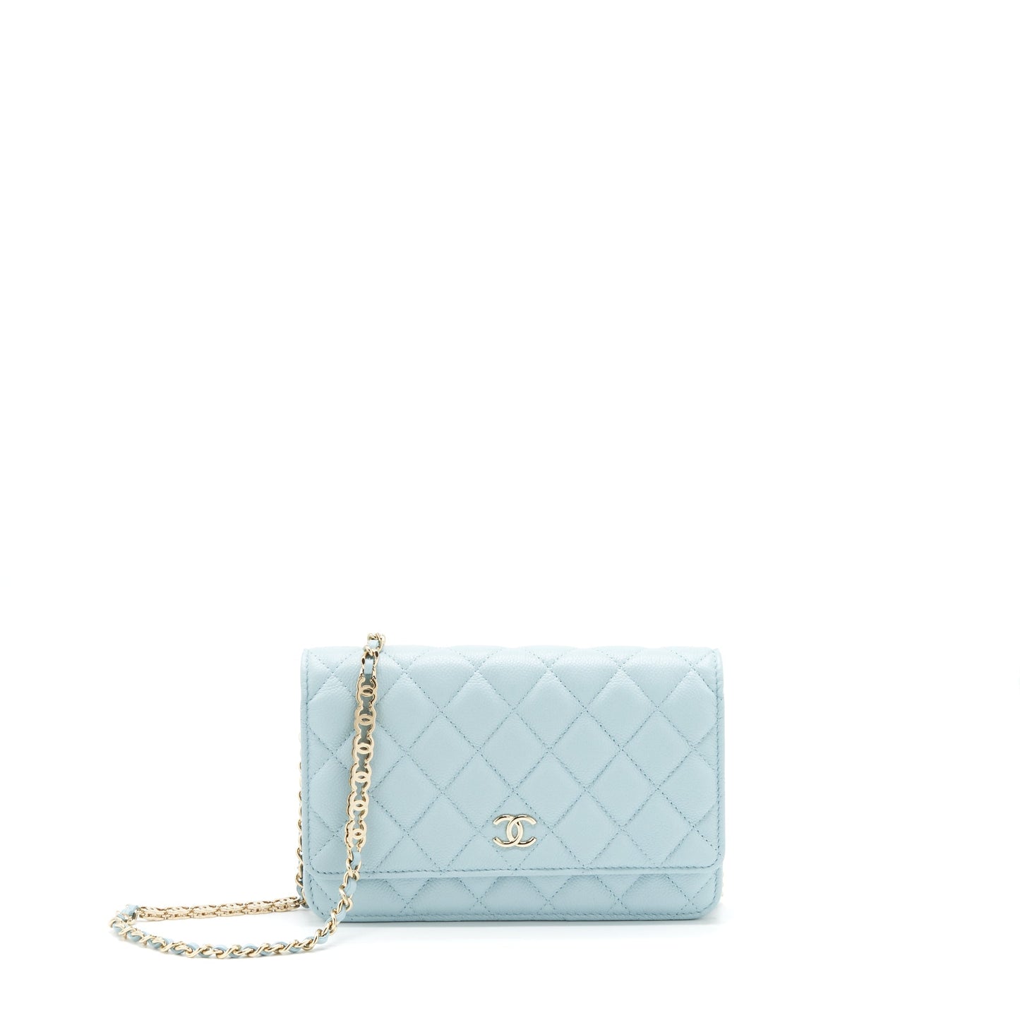 Chanel 22P Wallet On Chain With CC Logo Chain Caviar Light Blue L