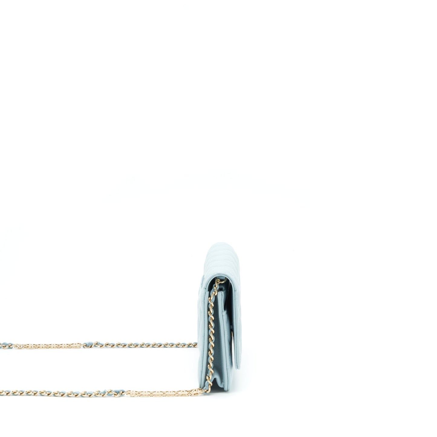 Chanel 22P Wallet On Chain With CC Logo Chain Caviar Light Blue L
