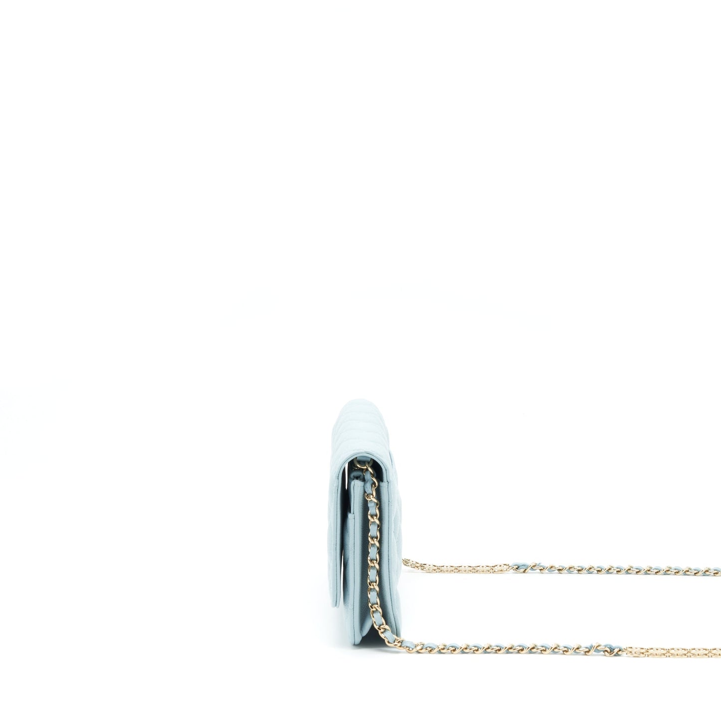 Chanel 22P Wallet On Chain With CC Logo Chain Caviar Light Blue L