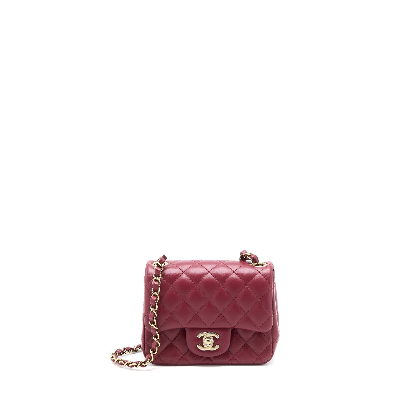 Chanel 22A Mini Square Flap Bag Lambskin Burgundy L (Microchip)