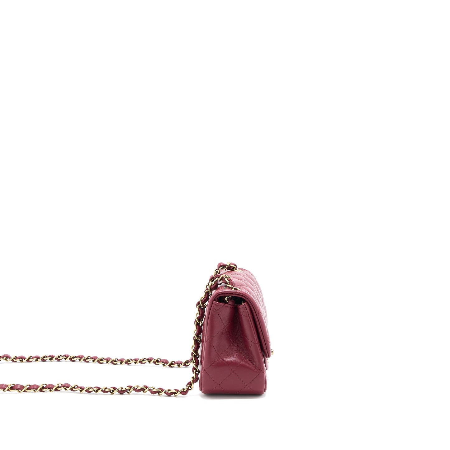 Chanel 22A Mini Square Flap Bag Lambskin Burgundy L (Microchip)
