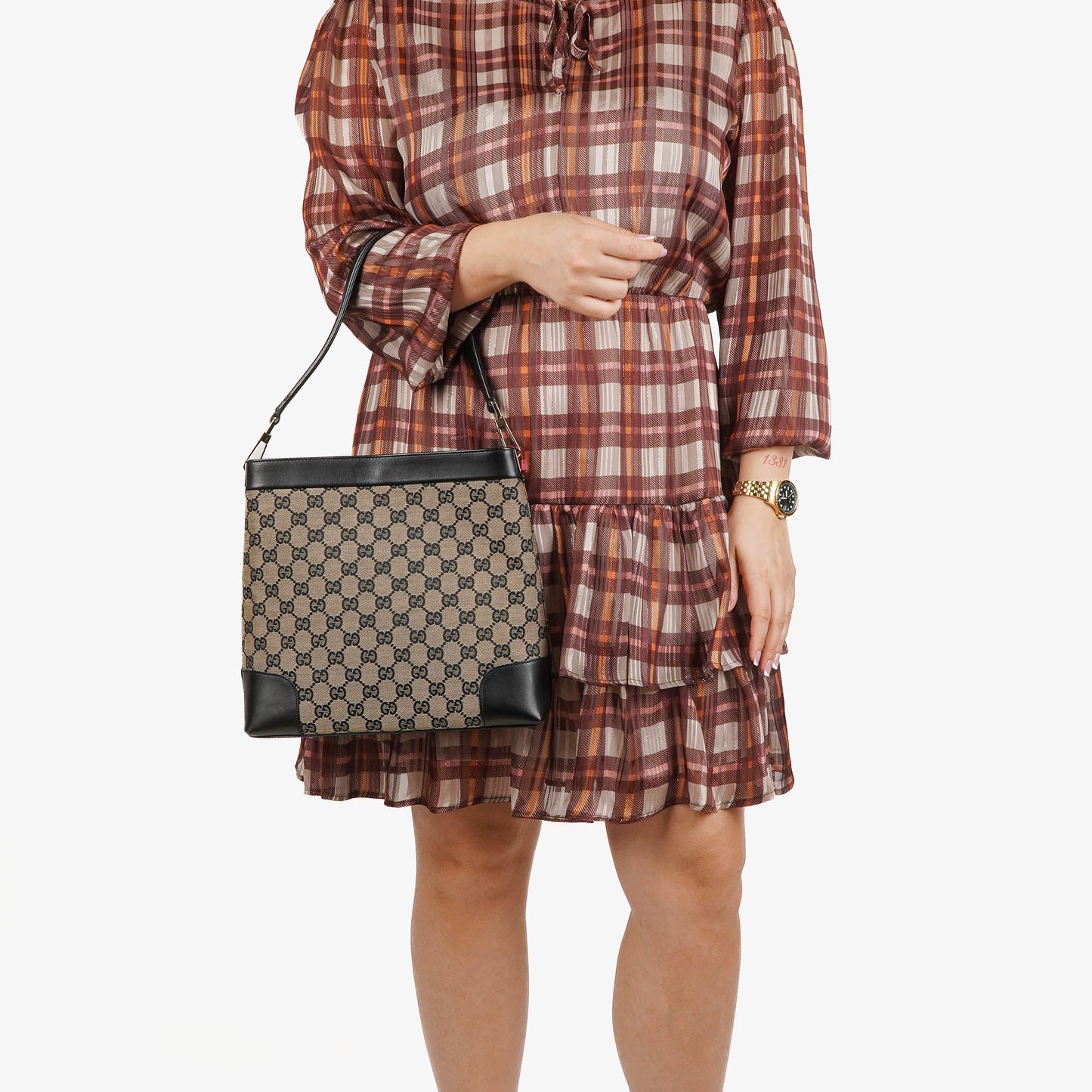 Gucci GG Canvas And Leather Shoulder Hobo Bag