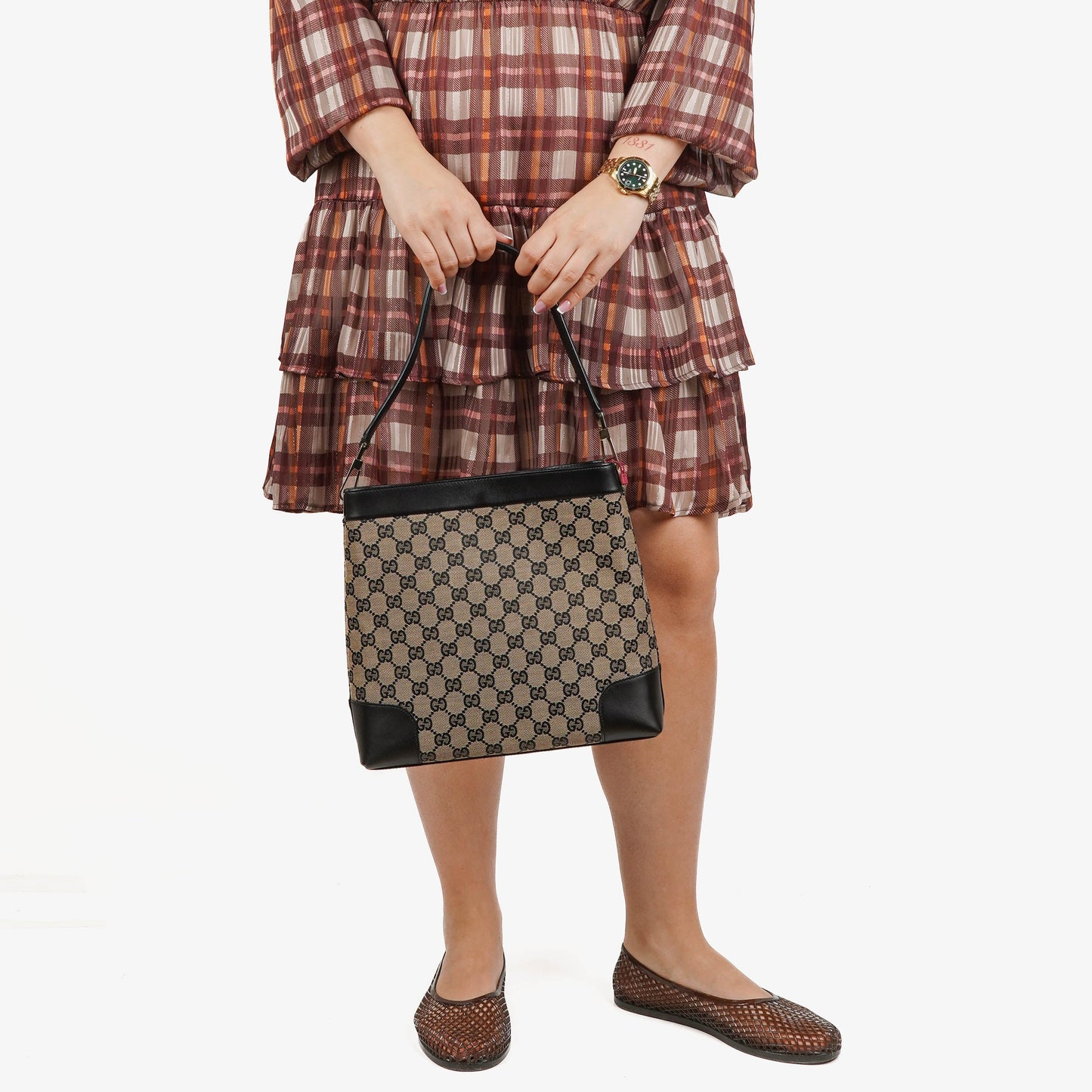Gucci GG Canvas And Leather Shoulder Hobo Bag
