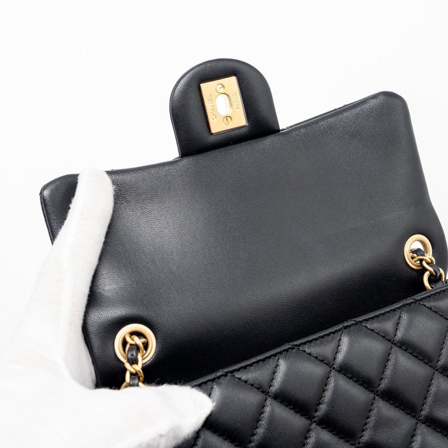 Chanel Pearl Crush Mini Rectangular Flap Bag Lambskin Black  (microchip)