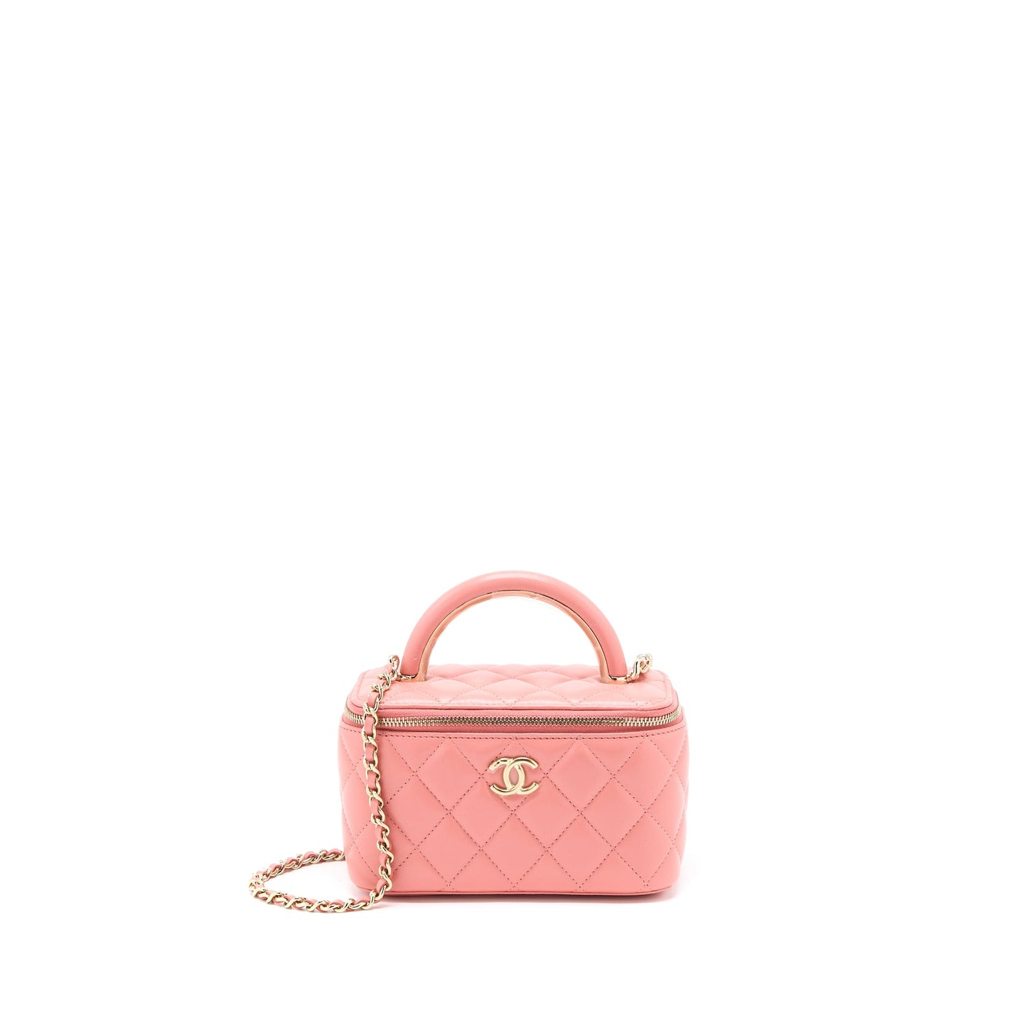 Chanel 22A Top Handle Long Vanity Case Lambskin Pink L (Microchip)