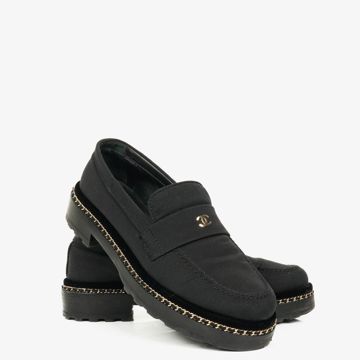Chanel CC Velvet Platform Mocassins Loafers