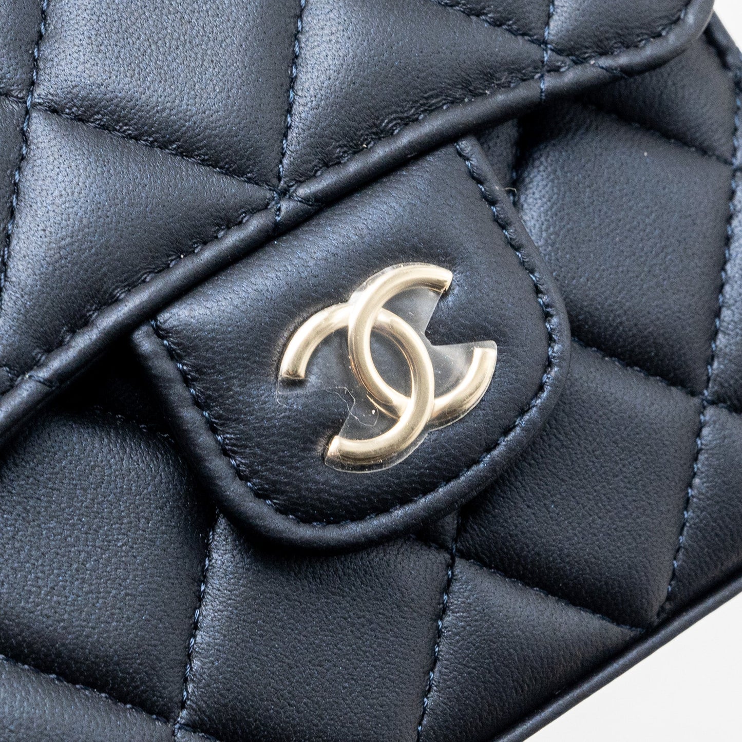Chanel Top Handle Mini Flap Bag Lambskin Metallic Blue L (Microchip)