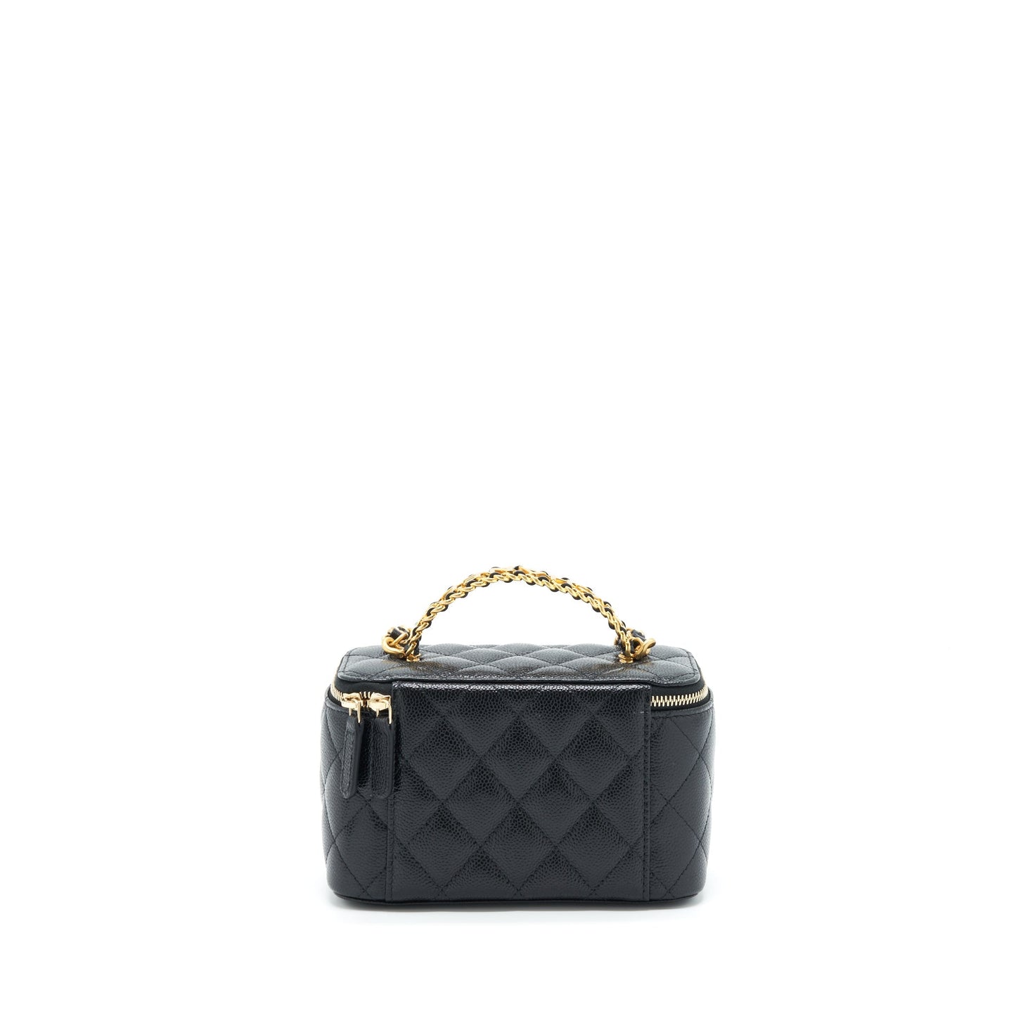 Chanel 22S Letter Top Handle Long Vanity With Chain Caviar Black