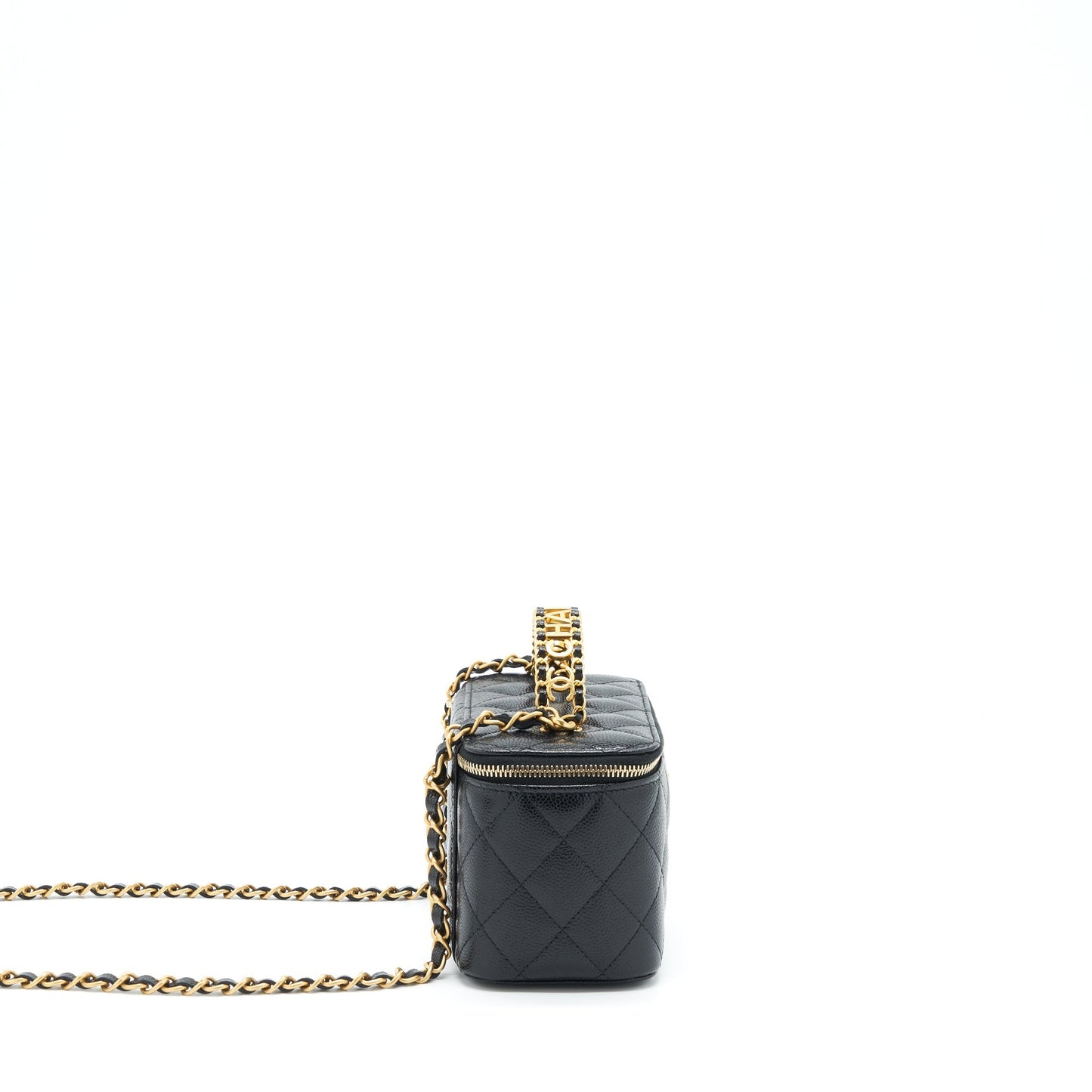 Chanel 22S Letter Top Handle Long Vanity With Chain Caviar Black