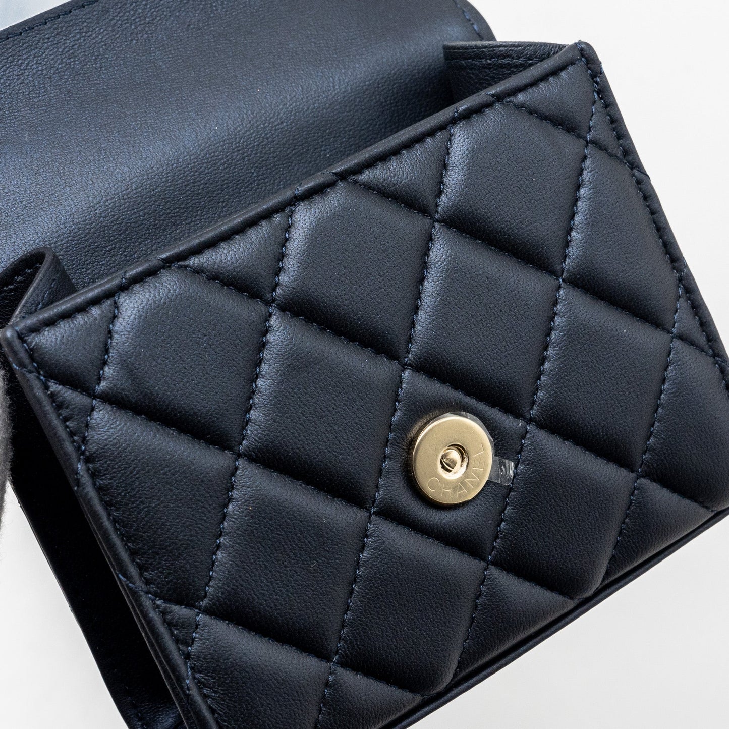 Chanel Top Handle Mini Flap Bag Lambskin Metallic Blue L (Microchip)