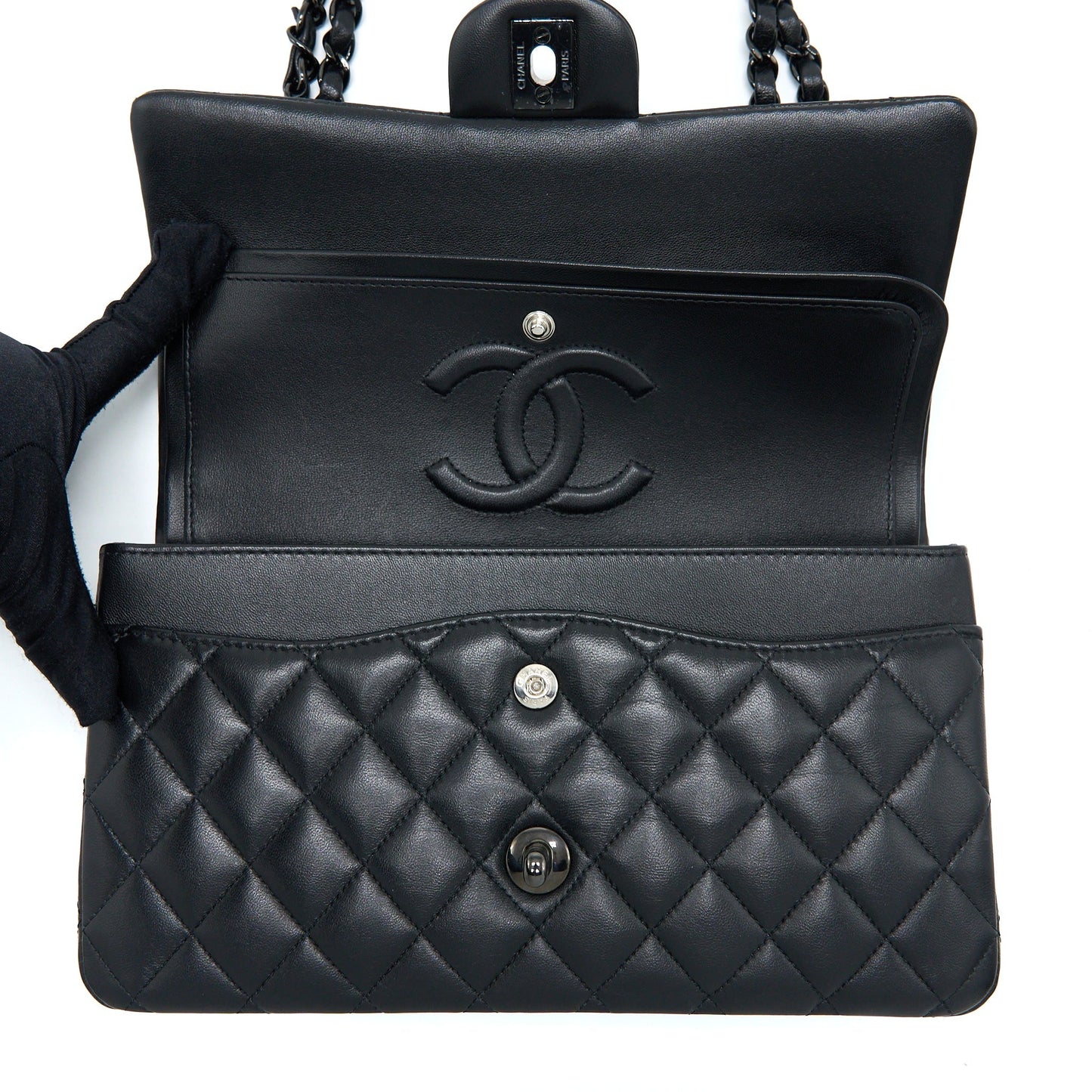 Chanel Medium Classic Double Flap Bag Lambskin So Black with Black Hardware (Microchip)
