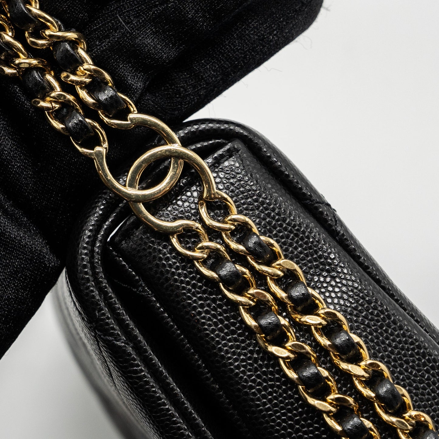 Chanel Quilted Flap Bag with Double and CC Logo Chain Caviar Black  (Microchip)