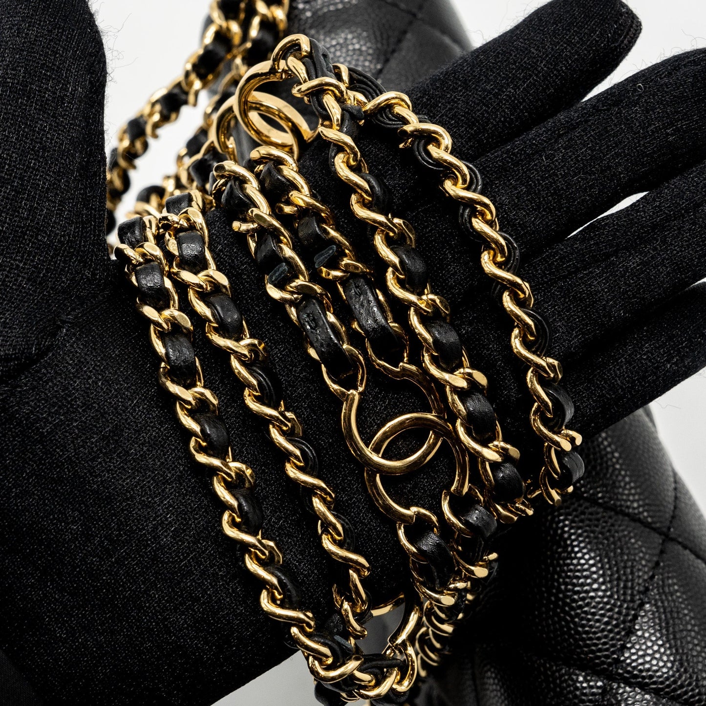 Chanel Quilted Flap Bag with Double and CC Logo Chain Caviar Black  (Microchip)