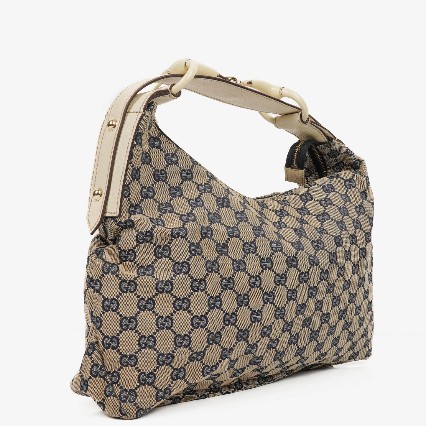 Gucci Navy Blue GG Fabric Chain Horsebit Hobo Bag