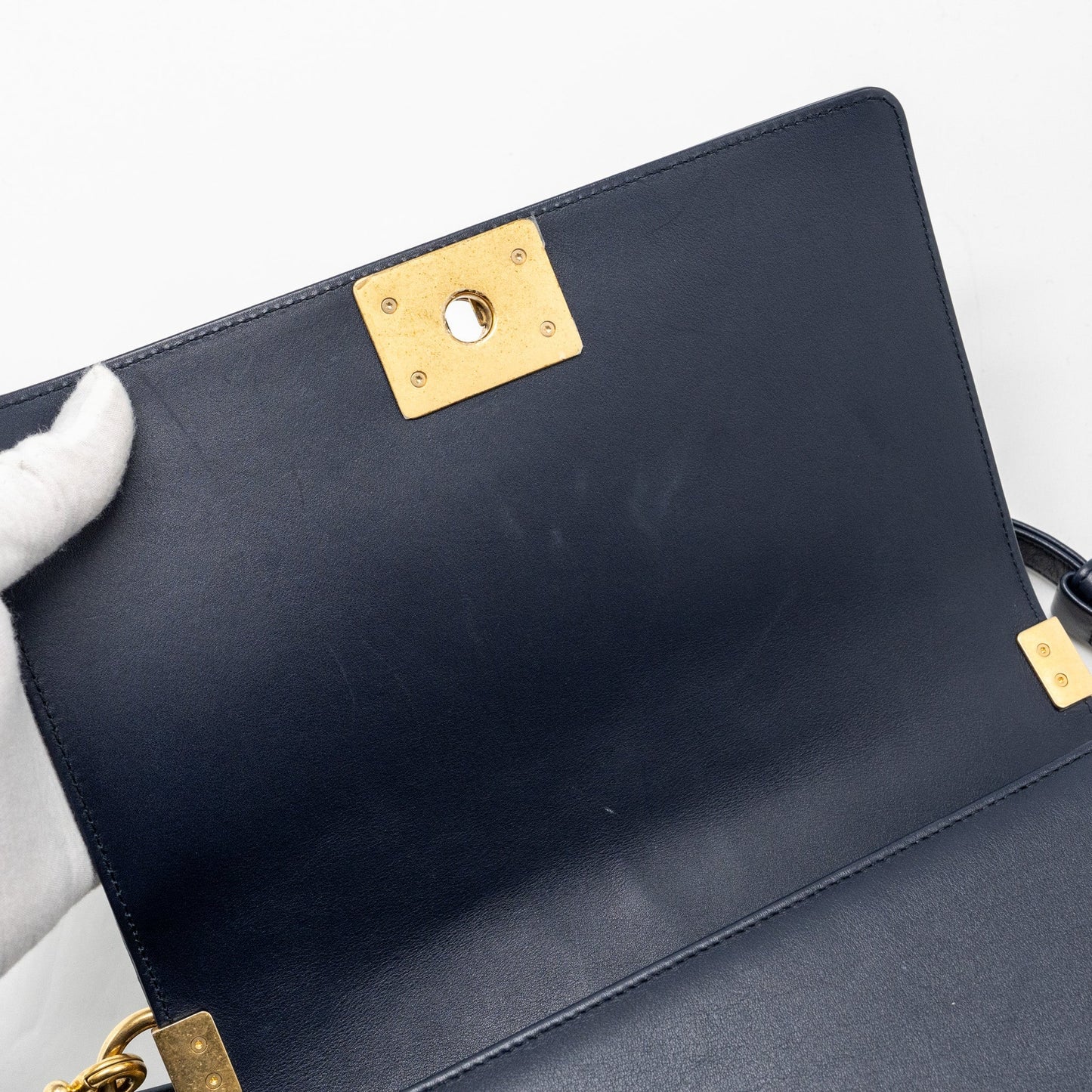 Chanel 20B medium boy bag with top handle Calfskin navy