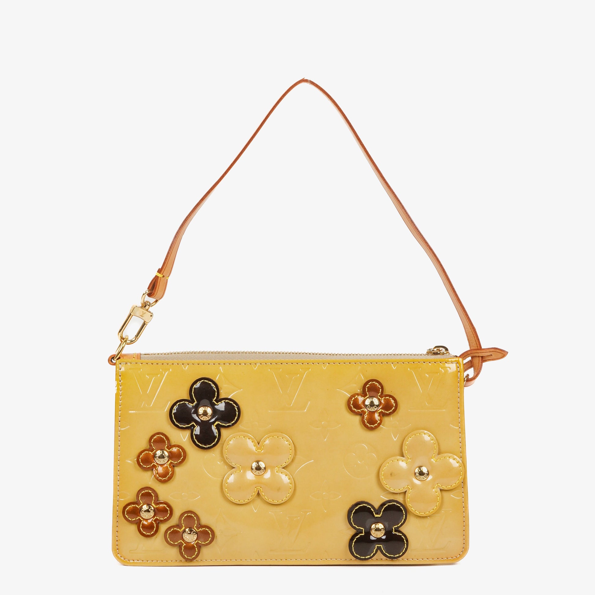 Louis Vuitton Lexington Flowers Yellow Vernis Leather Clutch Handbag