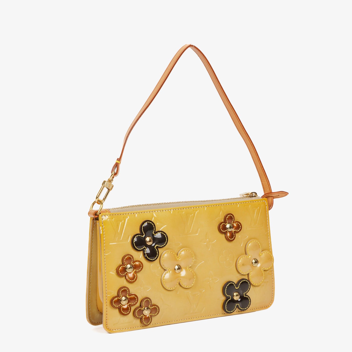 Louis Vuitton Lexington Flowers Yellow Vernis Leather Clutch Handbag