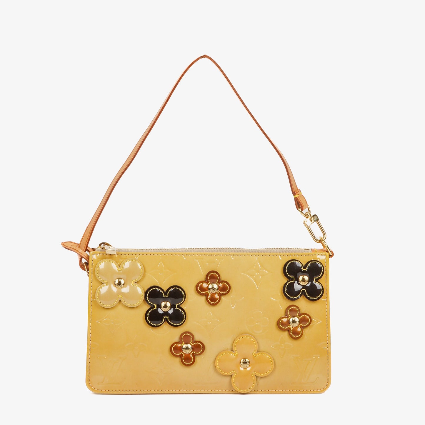 Louis Vuitton Lexington Flowers Yellow Vernis Leather Clutch Handbag