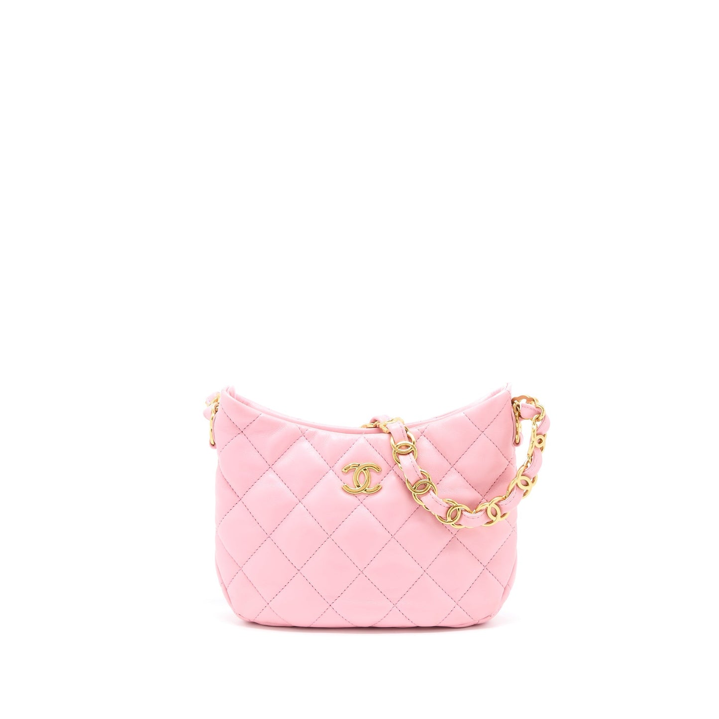 Chanel 22K Hobo Bag Logo Chain Lambskin Pink  (Microchip)