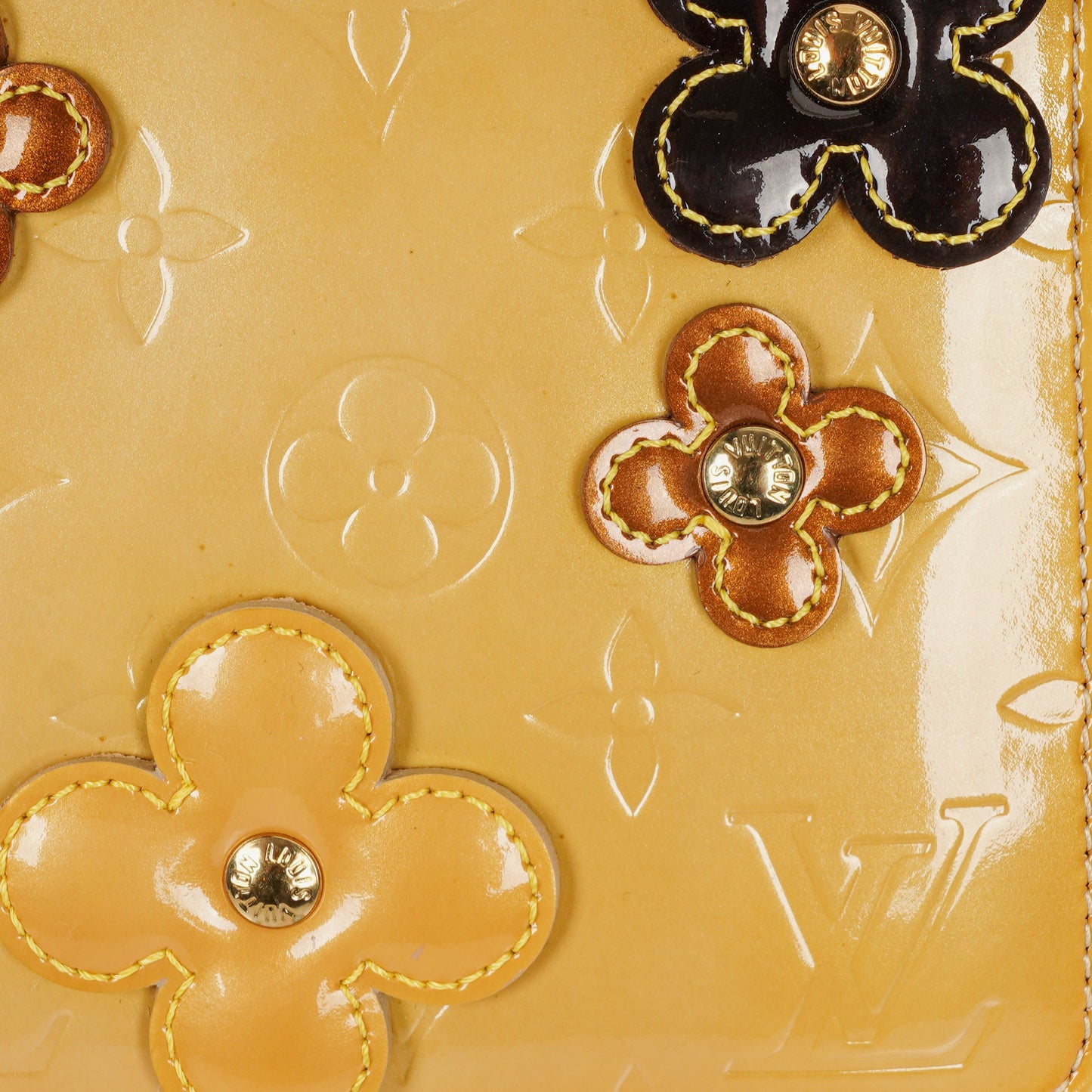 Louis Vuitton Lexington Flowers Yellow Vernis Leather Clutch Handbag