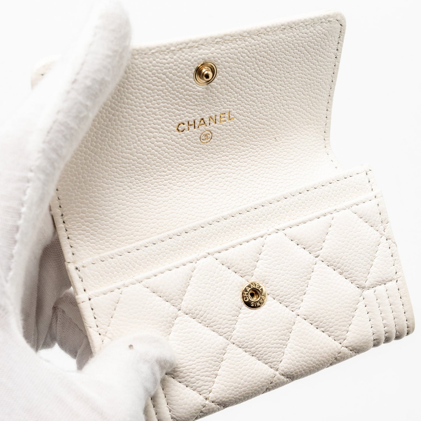 Chanel Boy Flap Card Holder Caviar White L