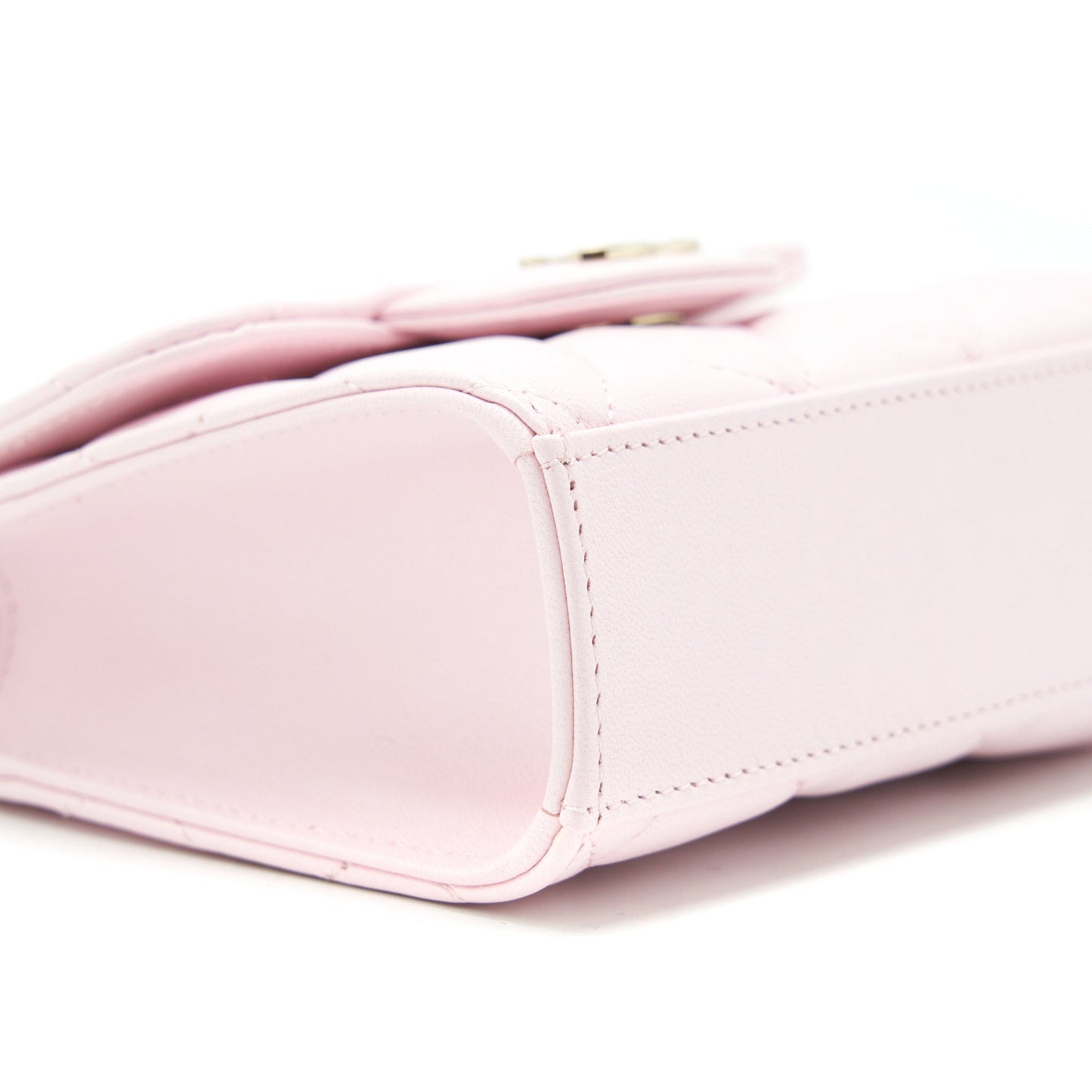 Chanel 22P Top Handle Mini Flap Bag With Chain Lambskin Pink L