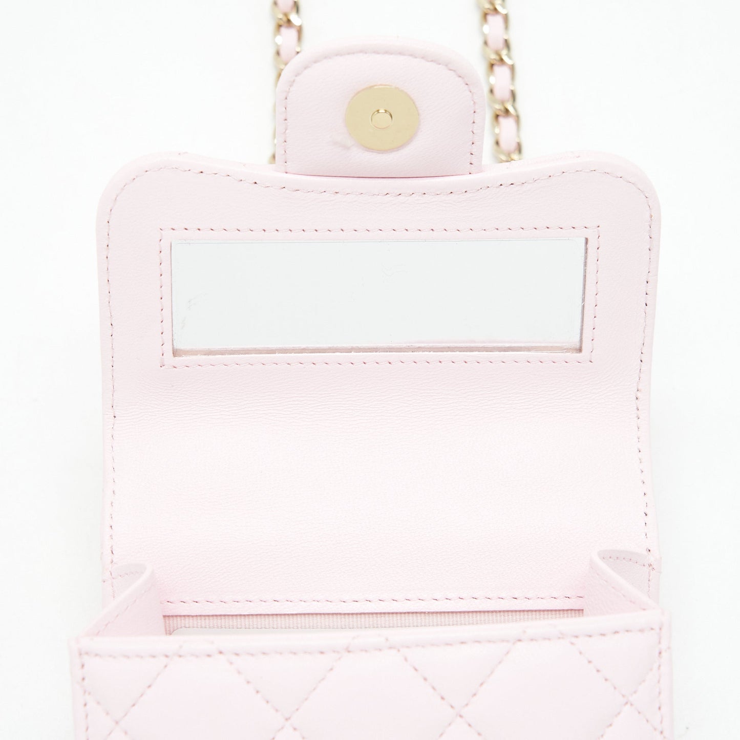 Chanel 22P Top Handle Mini Flap Bag With Chain Lambskin Pink L