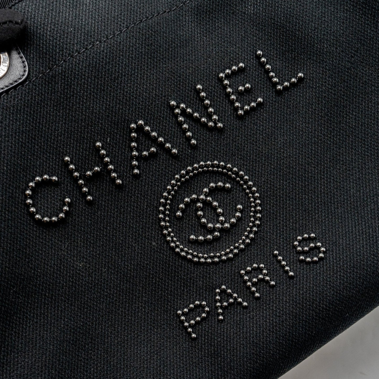 Chanel Large Deauville Black-Studded Tote Bag Canvas/Leather Black