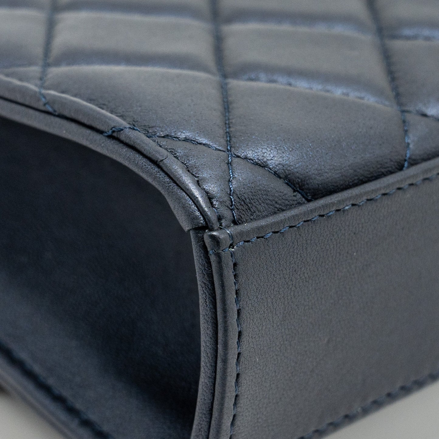 Chanel Top Handle Mini Flap Bag Lambskin Metallic Blue L (Microchip)