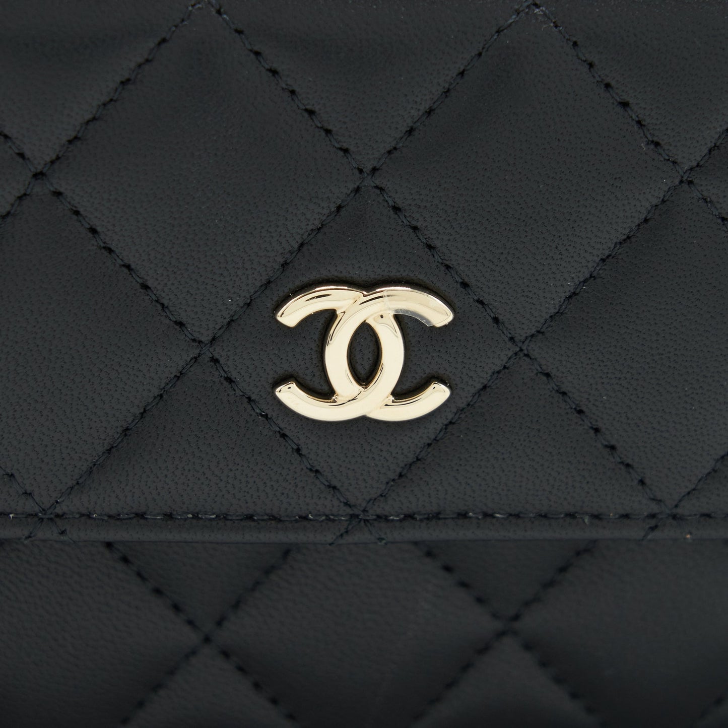 Chanel Mini Flap Card Holder Ribbon Chain Lambskin Black L