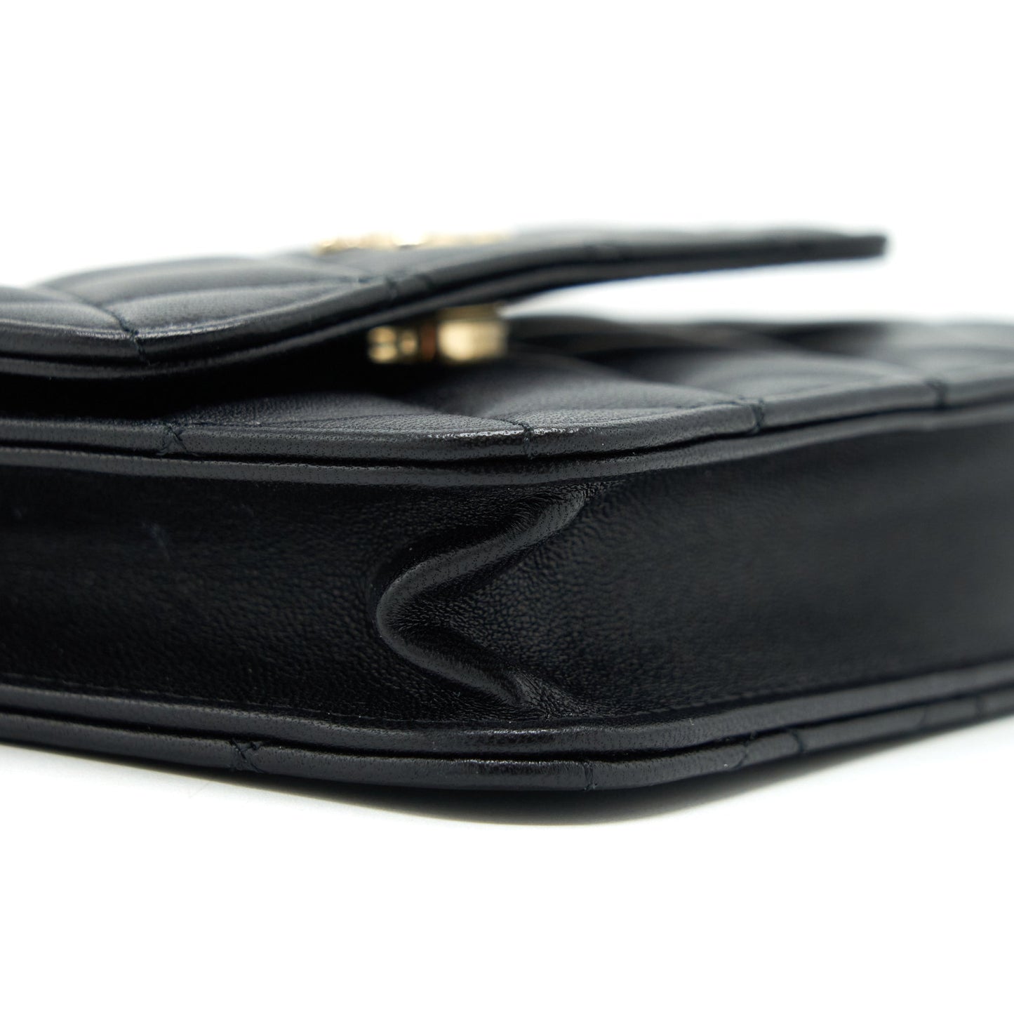 Chanel Mini Flap Card Holder Ribbon Chain Lambskin Black L
