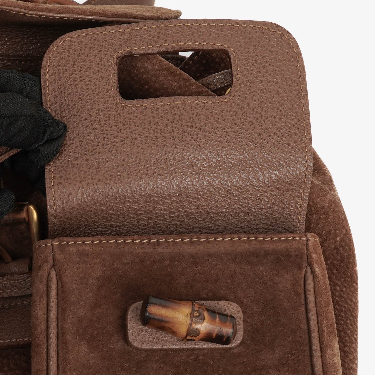 Gucci Vintage Brown Suede and Leather Bamboo Backpack