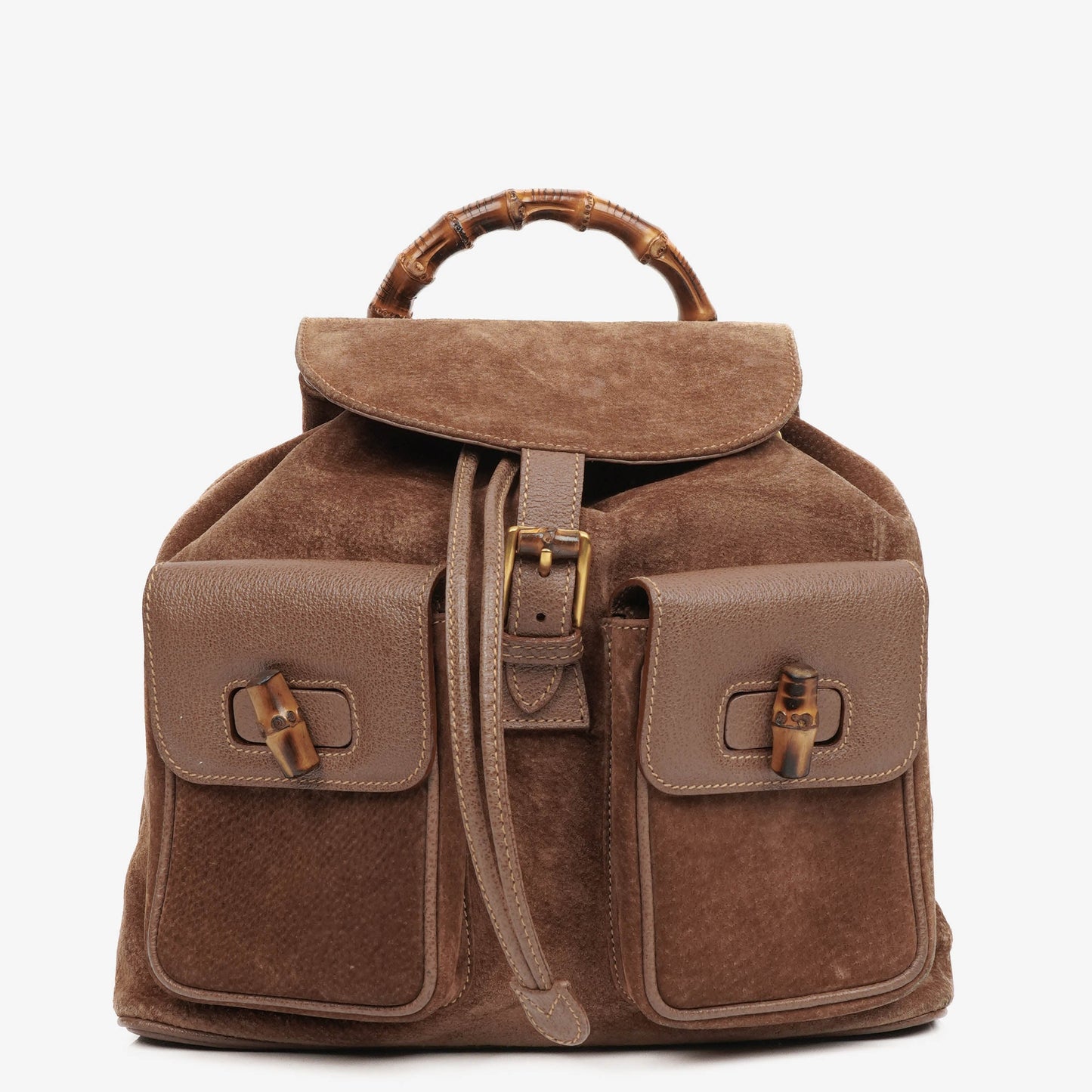 Gucci Vintage Brown Suede and Leather Bamboo Backpack