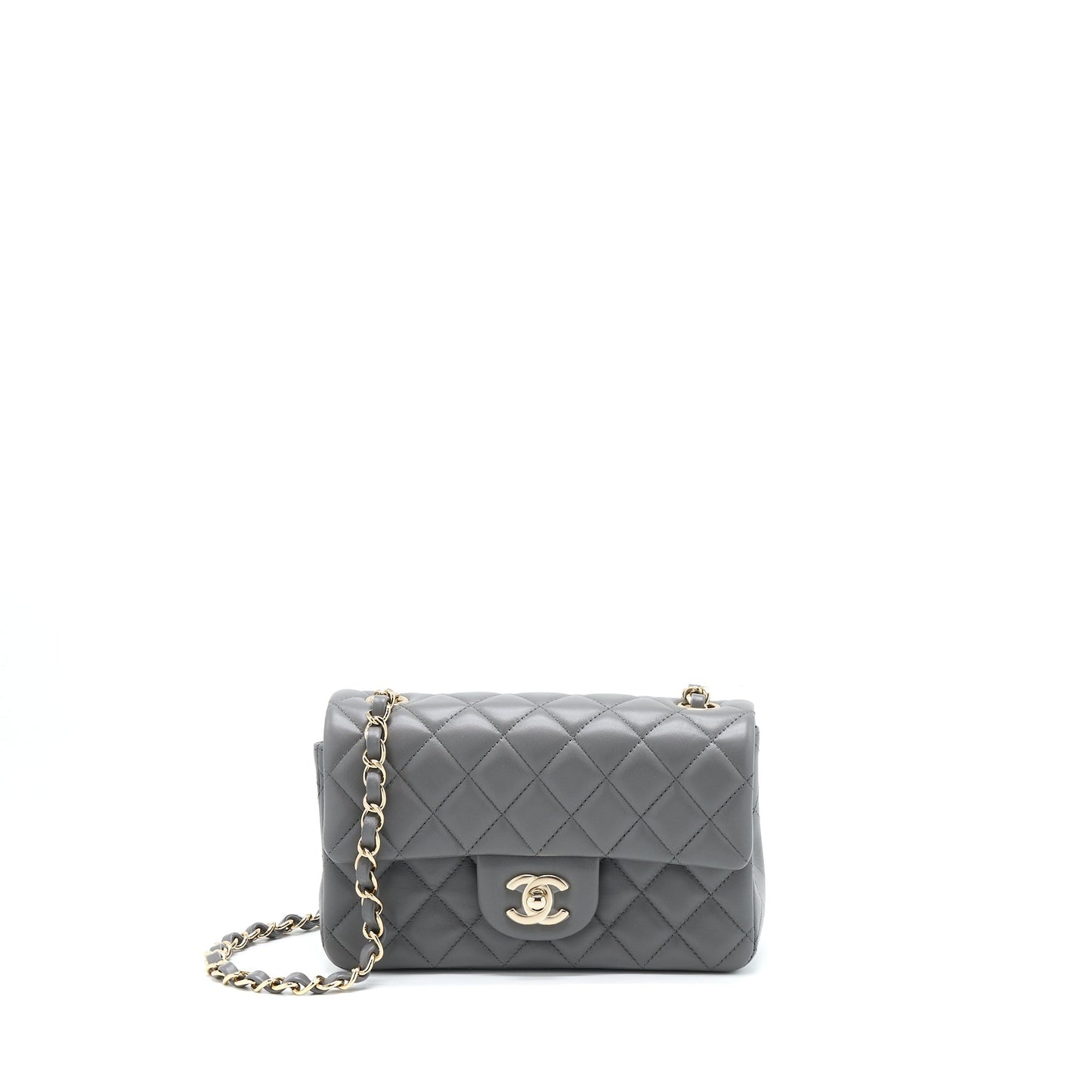 Chanel 22A Mini Rectangular Flap Bag Lambskin Grey L (Microchip).